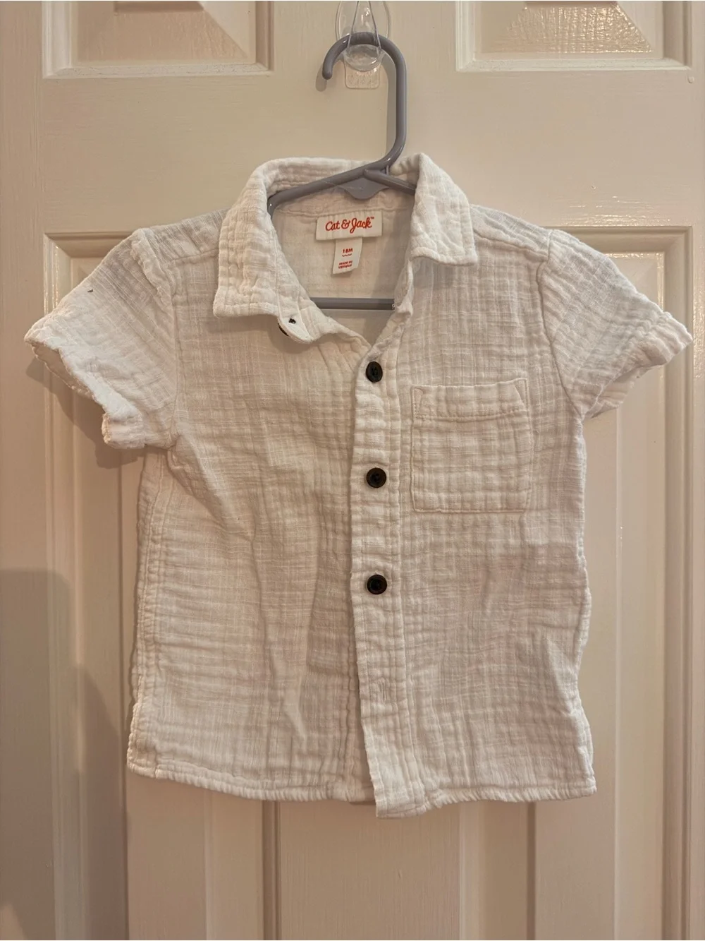 Cat & Jack White Short-Sleeve Button-Front Shirt with Chest Pocket
